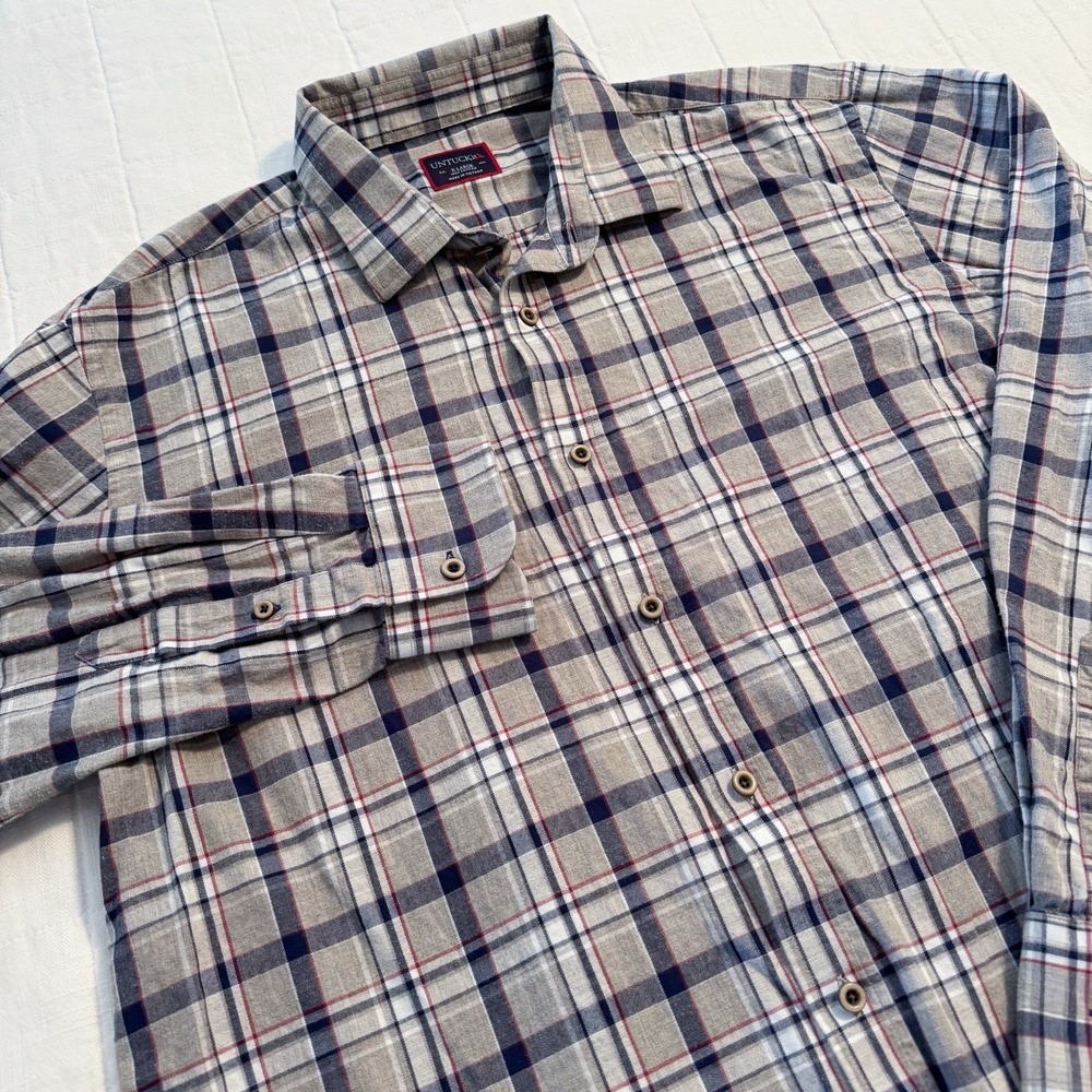 UNTUCKit Plaid Button Down Shirt Mens XL‎ Gray Black Check Cotton